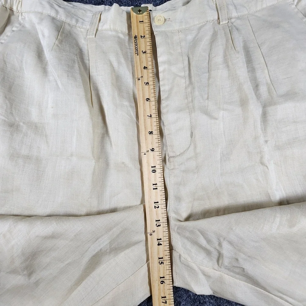 Godbody Collection Mens Linen Pants 44/33 Cream Pleated Elastic Waist Trousers